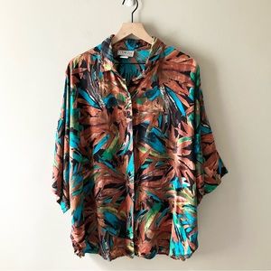 VENEZIA Vintage Palm Leaf Short Sleeve Top
